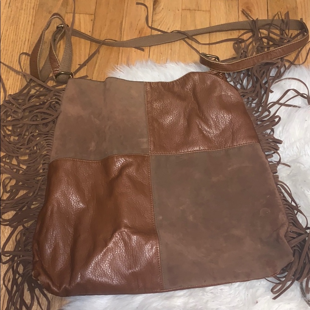 Faux leather fringe bag